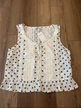 Abercrombie & Fitch White Polka Dot Lace-Trim Sleeveless Camisole